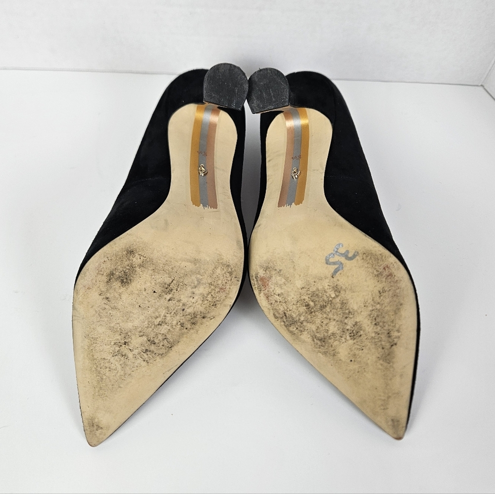 Sam Edelman Antonia Pointed Toe Black Suede Pump Heel Size 8.5 Minimalist - Picture 6 of 8